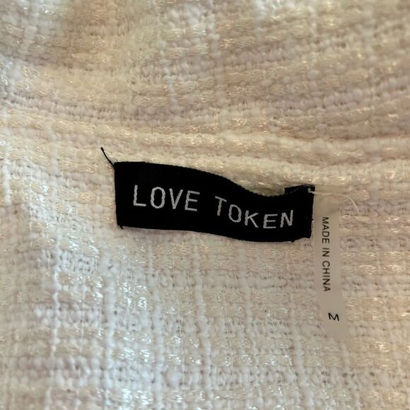 Love Token Tweed Moto Jacket in Ivory. Size M. - Picture 5 of 13